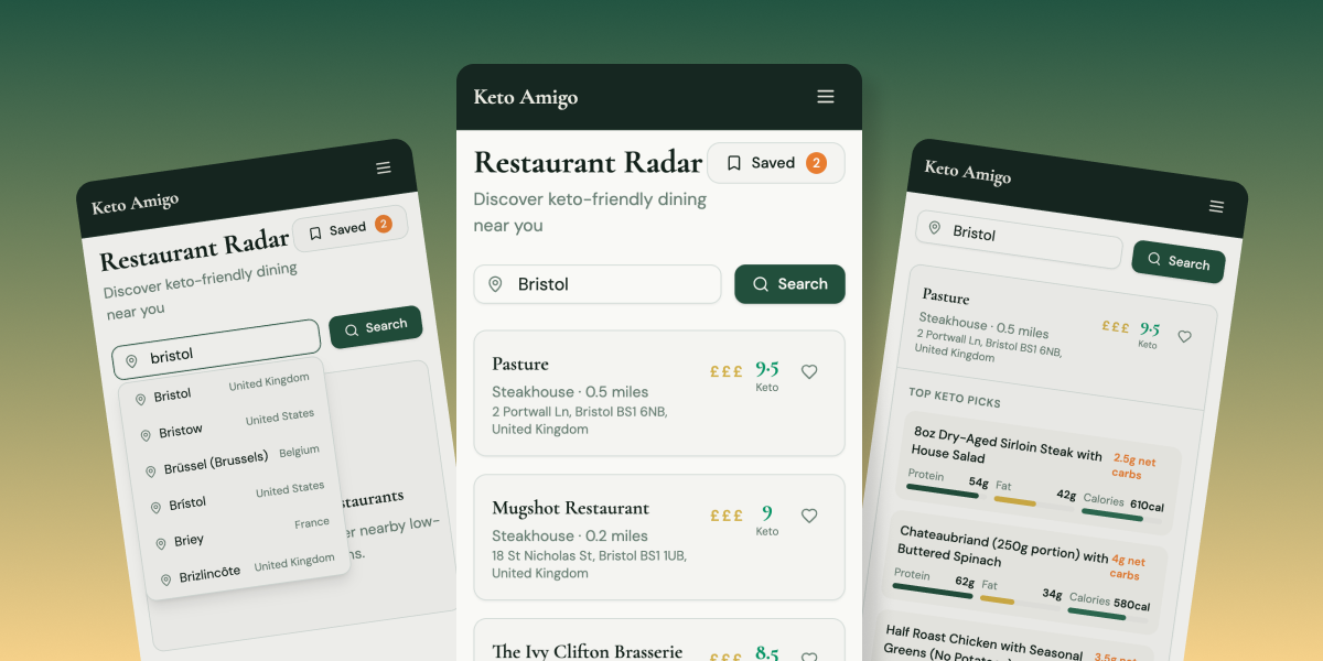 Keto Amigo — Final screens